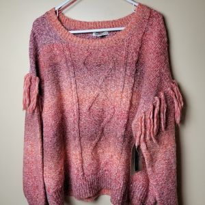 NWT Frye and Co. Sweater Ombre Sueded Rosewood Fringe Long Sleeve 1X